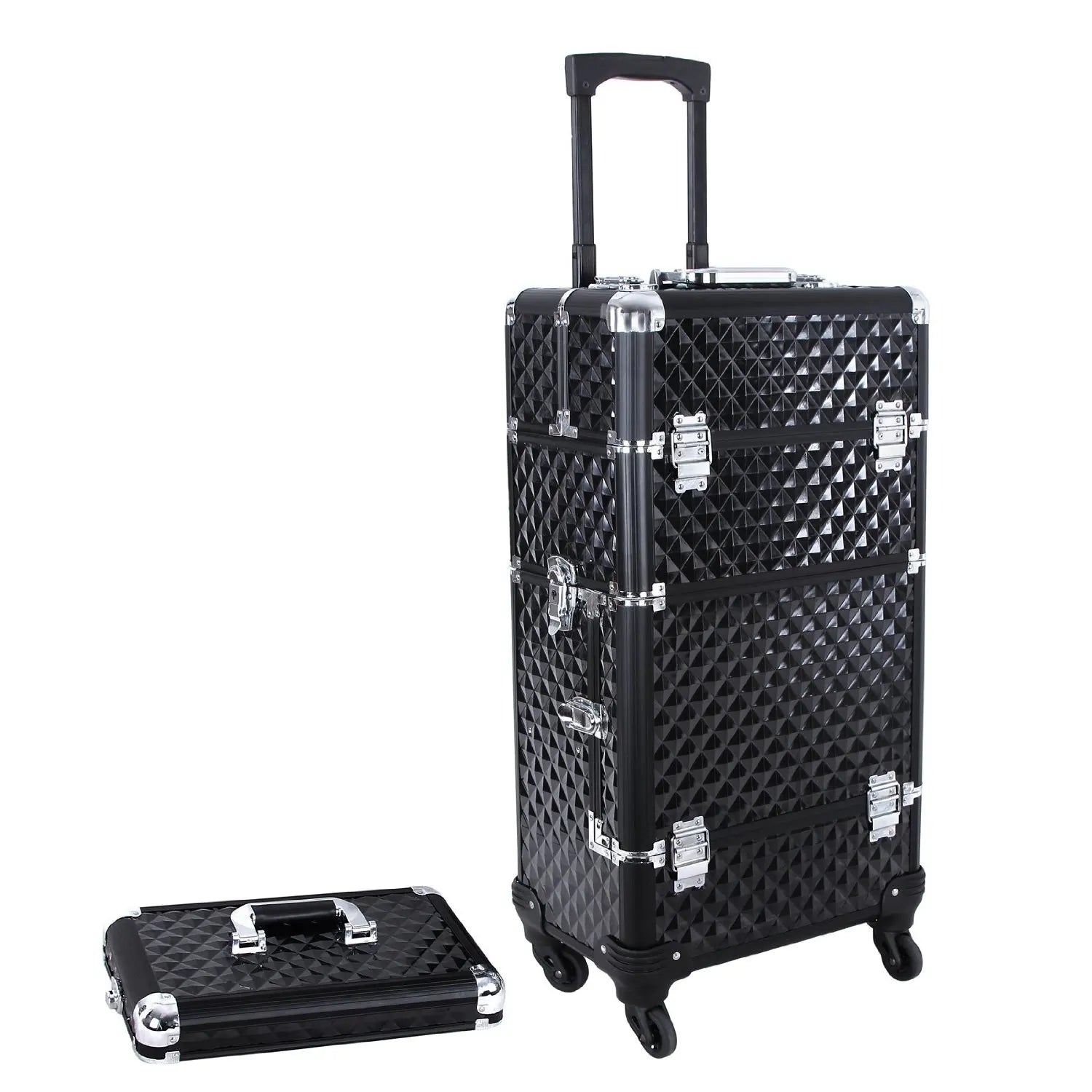 Rolling Makeup Train Case Mirror Travel Cosmetic Storage Organizer Speaker for Technician for Nail Salons