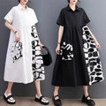 One Size Summer New Art Print Splice Fashion Casual Shirt Skirt Dress