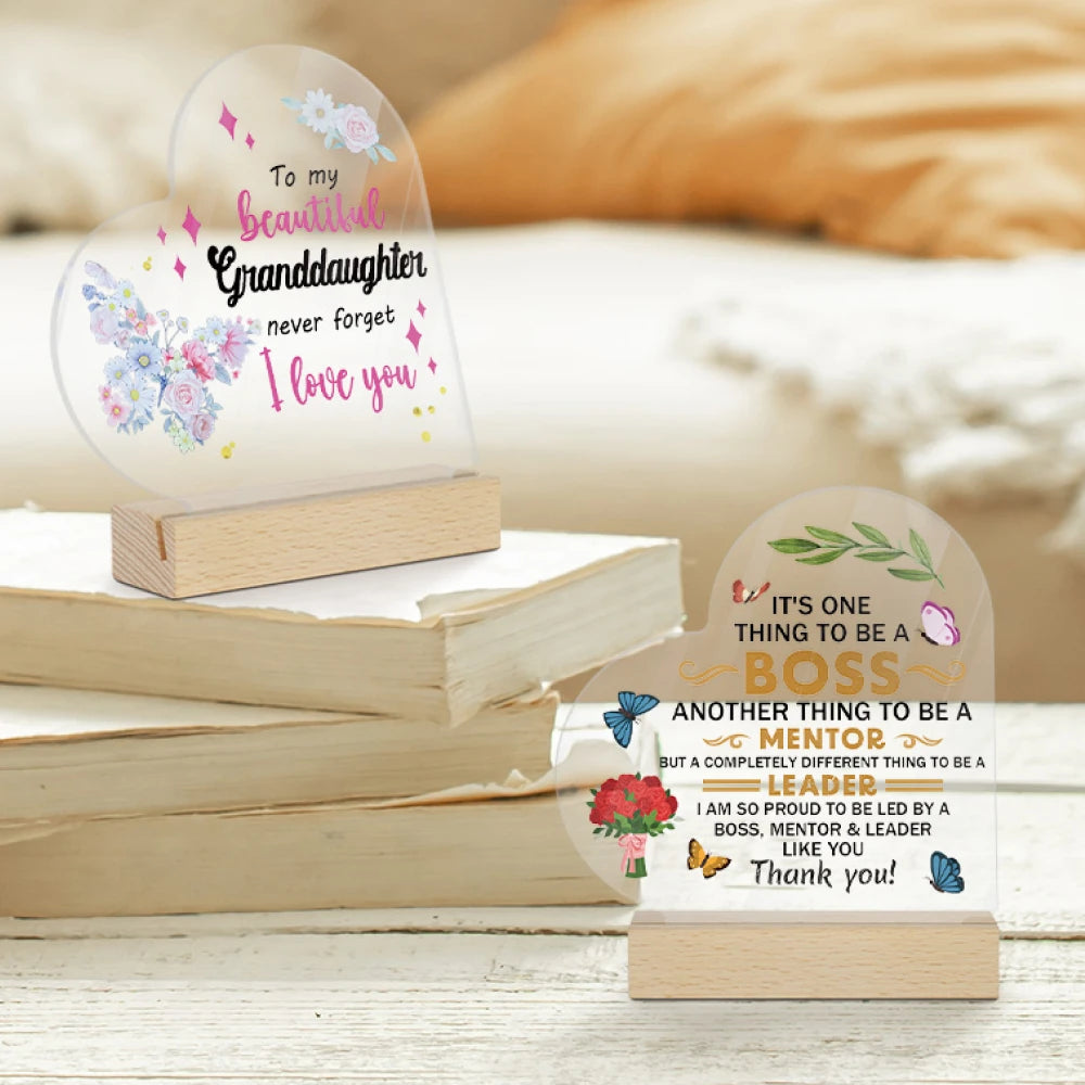 Inspirational Funny Acrylic Desk Ornament Tabletop Decoration with Wooden Base for Birthday Gifts