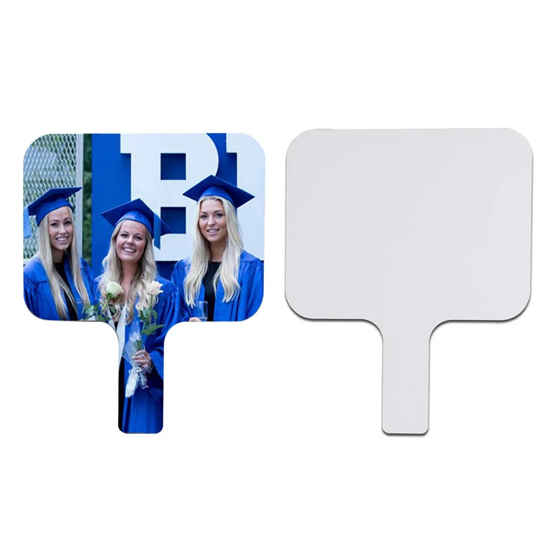Qualisub Large Size 8x10inch 5mm Double Sided Painted Wood Sublimation Hand Paddle Fans Blank White Memorial Graduation