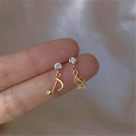 INS Cute Fashion Pure 925 Sterling Silver Asymmetrical Musical Notes Stud Earrings for Women Girls Jewelry