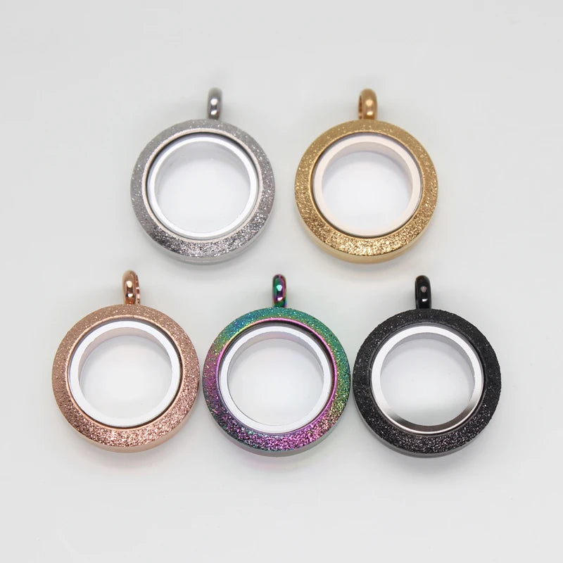 20mm Floating Memory Glass Locket Frosted Twist Screw Frosting Pendant Necklace Stainless Steel + Glass Medallion
