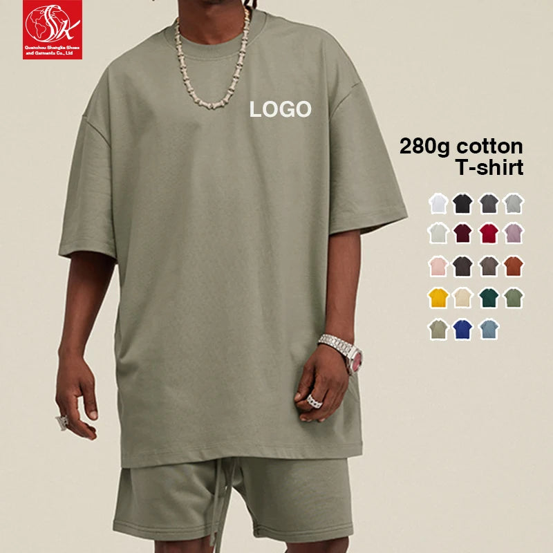SK 280G Heavy-Duty Crewneck Drop Shoulder Heavy-Duty T-shirt Oversized Graffiti Blank Plain T-shirt Sport T-shirt Short Sleeve