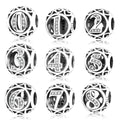 Fashion Silver Pendant Beads 925 Sterling Silver Number 0 to 9 Charms for Jewelry Making