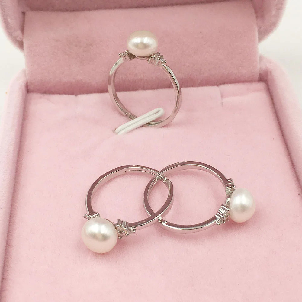 Fashion Nature Freshwater Pearl 925 Silver Pearl Adjustable Ring Design for Women Wholesale Accept Customer Design