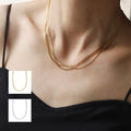 Multilayer Elegant Silky Thin Link Chain Chokers Basic Punk Layer Multi Layered Necklace Gold Plated Stainless Steel for Women