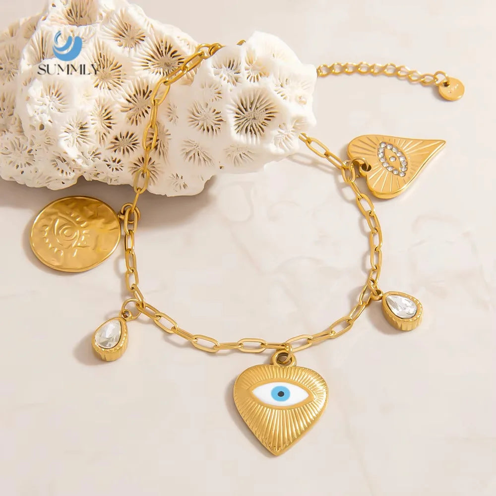 SUMMLY Vintage Wholesale Trend Personalized 18K Gold Plated Butterfly Pendant Stainless Steel Chain Bracelet Fashion Jewelry