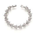 Sterling Silver Big Flower Filled Cubic Zirconia Statement Bracelet Wedding Bridal Cubic Zirconia CZ Crystal Tennis Bracelet
