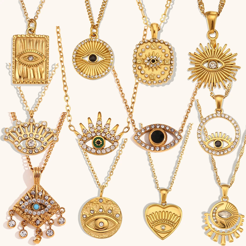Dingran Fine Jewelry Evil Eye Zircon Necklace Set 18K Gold Plated Stainless Steel Jewelry Set