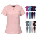 Men Women Custom logo v Neck Nurse Uniforms Sets Doctor Nurses Dental Hospital Uniform Sets Top Jogger Pants Scrubs Suits