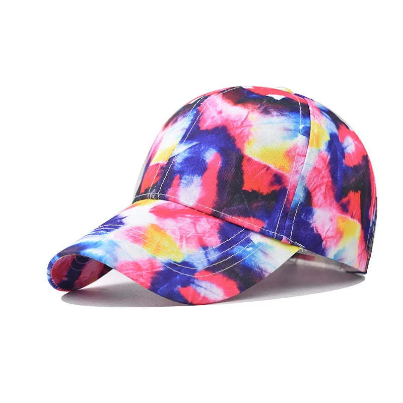 Custom logo Fashion Summer Watercolor Floral All-Over Print Sports Hat Tie-dye Baseball Cap for Women