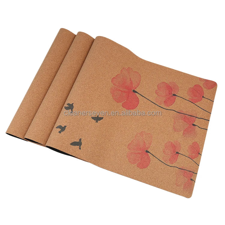 Custom Logo Cork Yoga Mat Set Pilates Gym Exercise Eco Friendly Cork TPE Natural Rubber