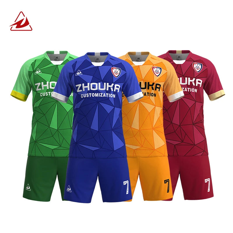 Soccer Wear Supplier Custom Orange Rhombus Design Fashion Soccer Jersey Uniform Sublimation Football Jersey Set