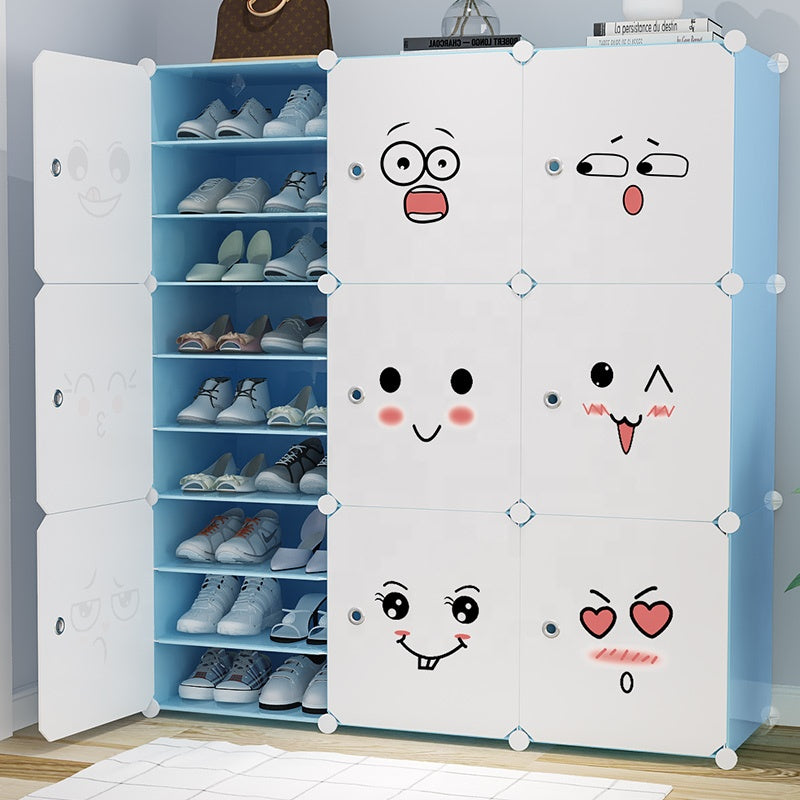 Household Foldable Storage Cabinet Kids' Convertible & Extendable Shoe Rack for Living Room Kids' Combination Storage Solution