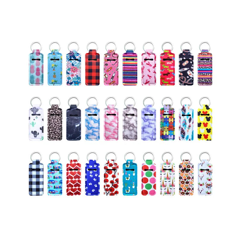 Wholesale Neoprene Circle Pattern Chapstick Holder Wristlet Lipstick Keychain Nurse Lanyard Promotion Gift