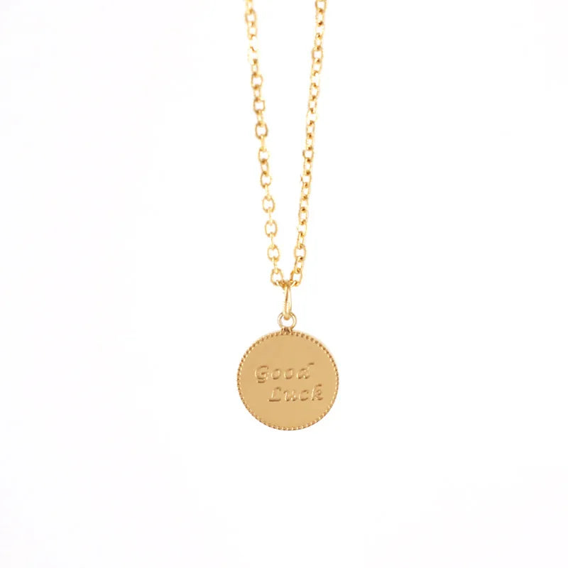 Custom Engraved Women's 18K Gold Plated Stainless Steel Necklace with Round Oval Disc Link Chain Fashionable Rhodium Plating