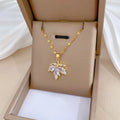 Fashionable Delicate Romantic White Maple Leaf Necklace Earrings Set Zircon Stainless Steel Necklace Gifts for Women