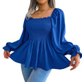 RNSHANGER Youth Elegant Blouse Casual Square Neck Long Sleeve Tops Chiffon Shirt Elegant Slim Elastic Waist Plus Size Shirts