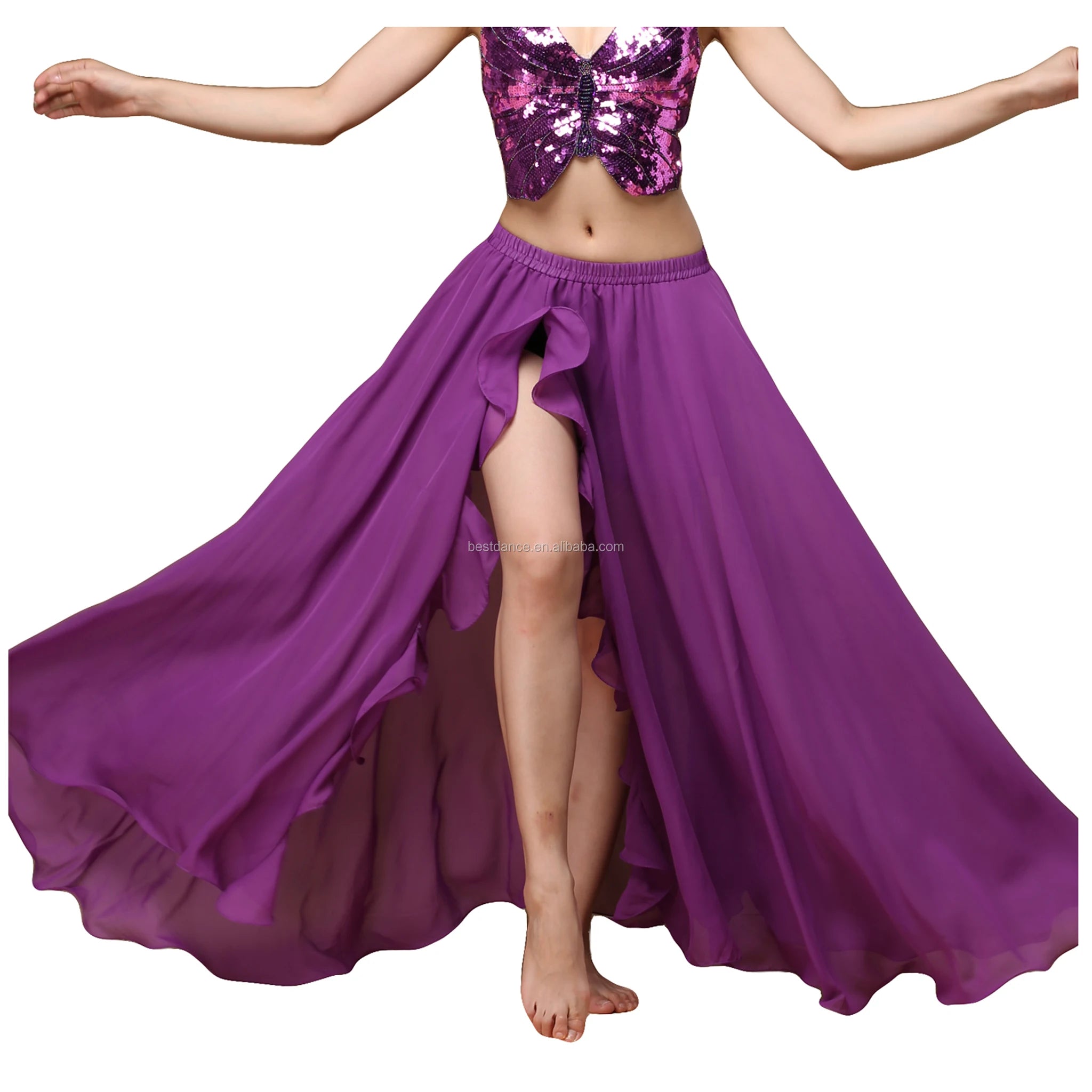 Belly Dance Skirt Polyester Chiffon Split Side Long Skirts for Women