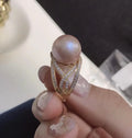 R440 11-13mm Natural Freshwater Pearl Ring Accessory 925 Sterling Silver Adjustable Size Engagement Jewelry Ring for Women