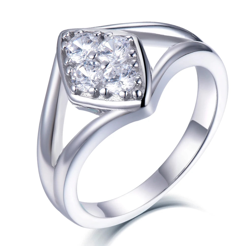 Tonglin TL-392 Sterling Silver Jewelry Simple and Elegant Silver Rhombus Shape Daily Wear Cubic Zirconia Rings