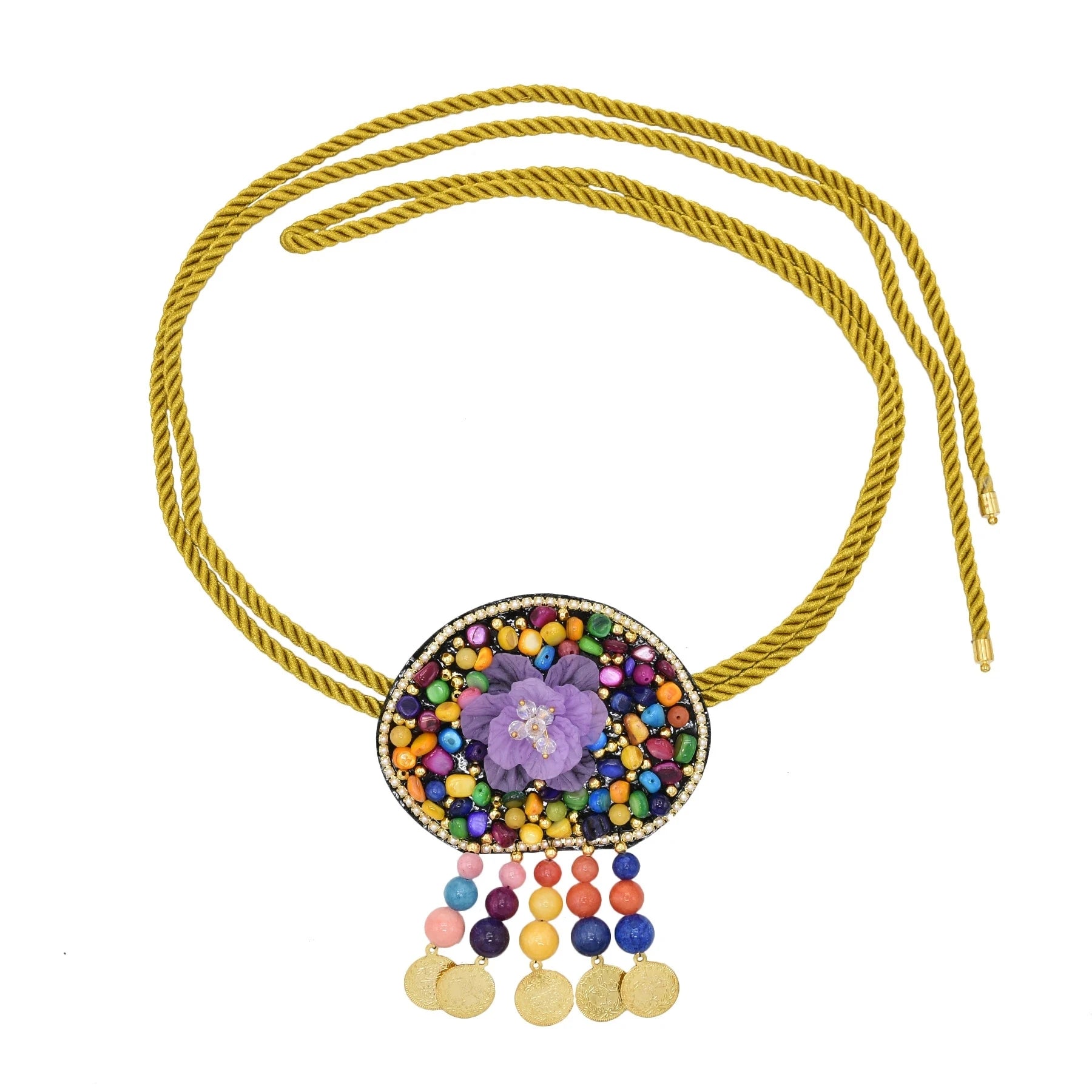 Flowers in Random Colours Ethnic Style Handmade Belt Natural Stone Flower Belt Ladies Belt