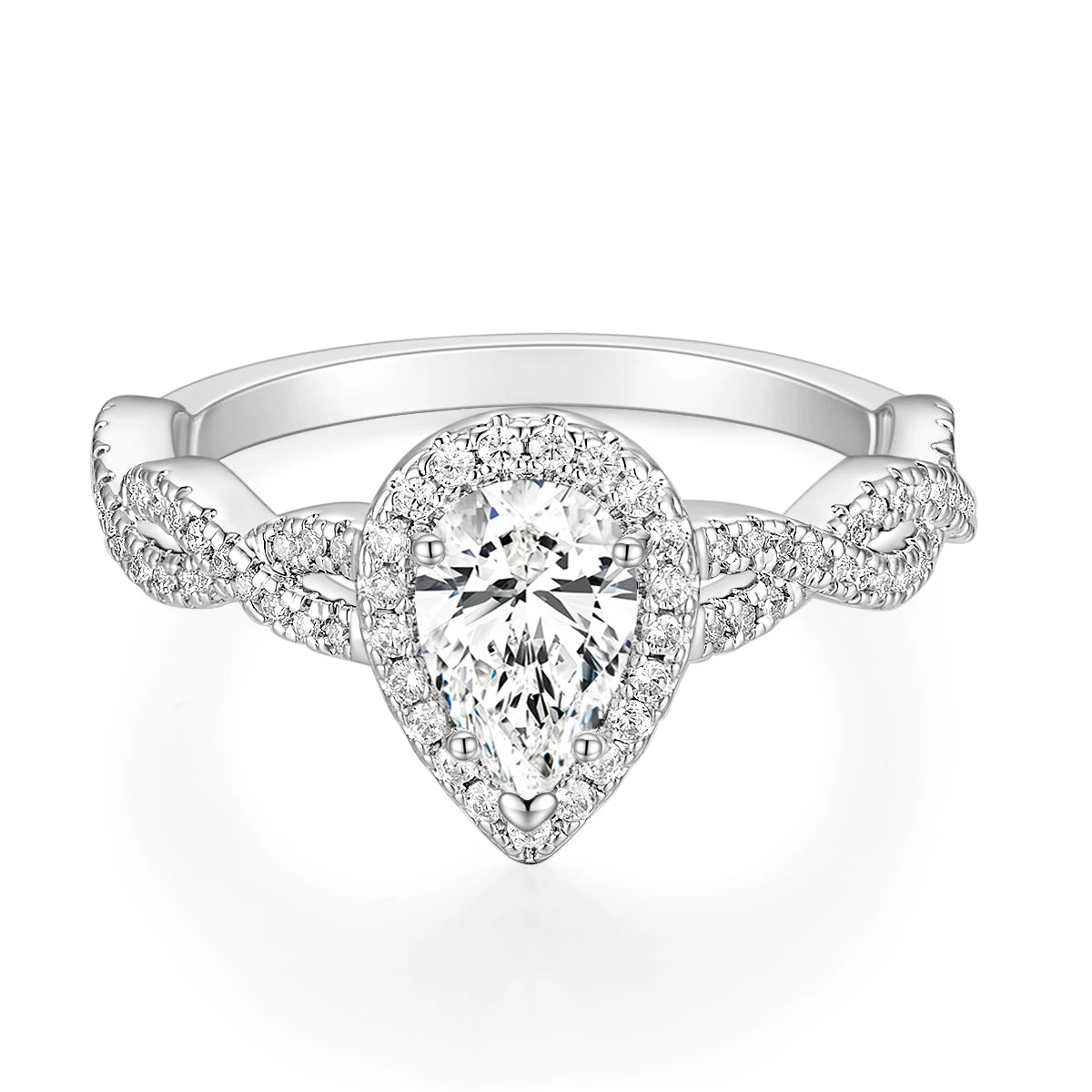 Somen 1.5CT Copper Ring Women Teardrop Cubic Zirconia Engagement Wedding Band Halo Twisted Pear CZ Anniversary Ring Size 4-11