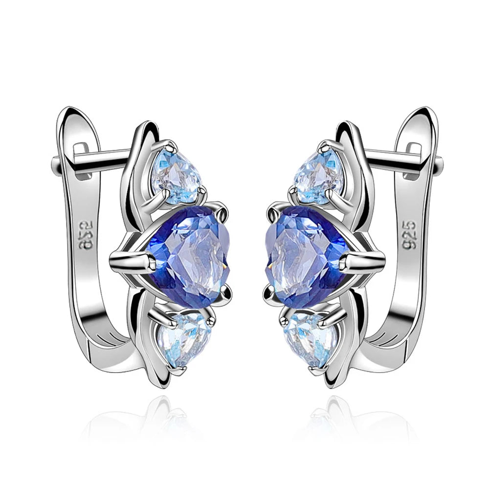A409 Competitive Pricing Classic Light Blue Gemstone 925 Sterling Silver Heart 7x7mm Mystic Quartz Topaz Three Stone Earrings