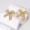 Beimai OEM Stud Earrings 18K Gold Non-fading Simple Stainless Steel Striped Bow Stud Earrings