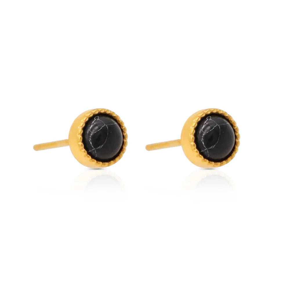 Chris April Fashion Jewelry 316L Stainless Steel Natural Gem Blue Black Synthesis Turquoise Stud Earrings for Women