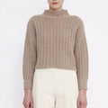Supplier Custom Women's Knitted Dropped Shoulder Knitwear Cotton Elegant Long Sleeve Mock Neck Cropped Thread Sweater Women