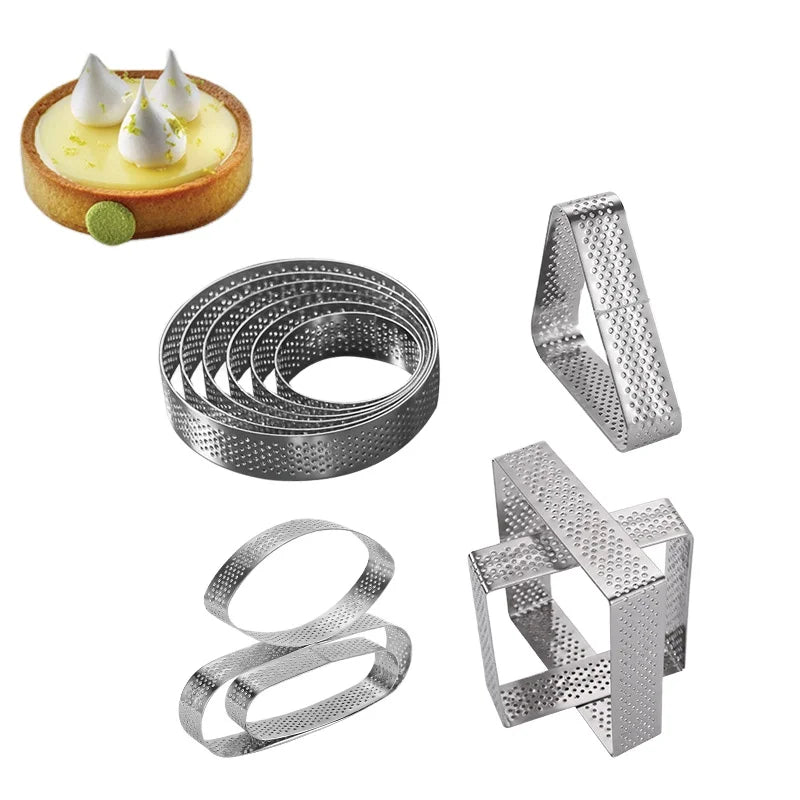 304 Food Grade Stainless Steel Cake Tools Mini Baking Tart Ring Rectangular Molds Perforated Tall Triangle 5cm 6cm for Cake