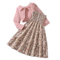 Girl Fly Sleeve Top Leaf Print Long Dress Set