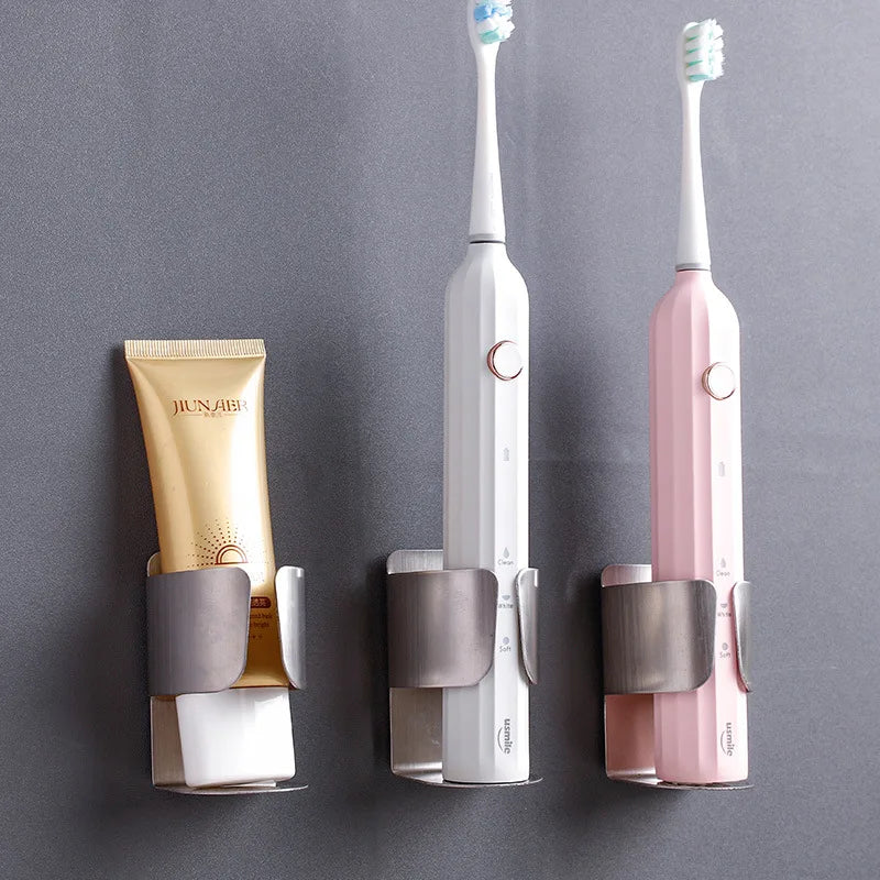 304 Stainless Steel Toothbrush Retainer Organizer Self Adhesive Metal Bathroom Accessories Punch Free Electric Toothbrush Holder