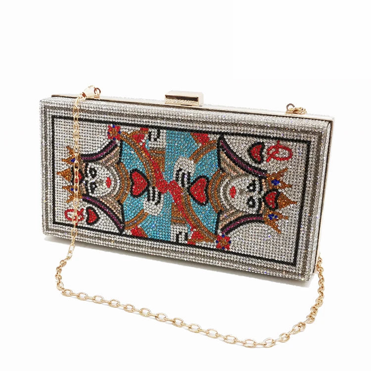 New Playing Cards Pattern Crystal Women Handbags Diamond Bling Ladies Rhinestone Clutch Purses