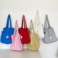 Striped Drawstring Nylon Women's Shoulder Bags Solid Colour Ladies Book Tote Large Capacity Commute Female Handbags