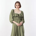 Women's Clothing Women's Dress Lady Dress Strap Butterfly Flower Waist Cinching Long Sleeved Casual Linen Dress