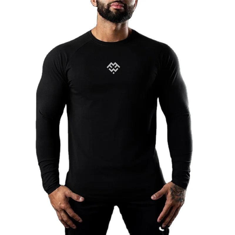 Mens Running T-shirt Sport Shirts Cotton Sport Shirts New Compression Gym Tights Running Round Collar Long Sleeve T Shirt