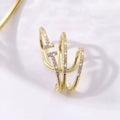Vintage Trendy Micro-inset Zircon Clip-on Earrings 14K Gold Plated Three-Layer Hoop Non-Pierced for Women for Parties