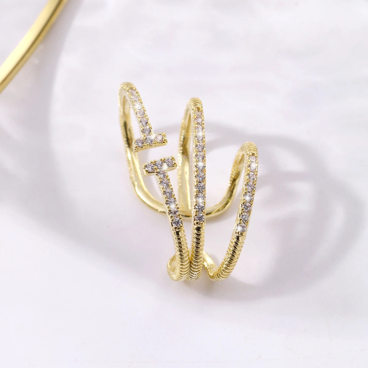Vintage Trendy Micro-inset Zircon Clip-on Earrings 14K Gold Plated Three-Layer Hoop Non-Pierced for Women for Parties