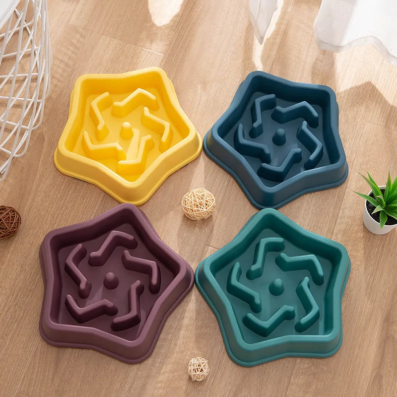 Manufacturer Wholesale Purple Blue Green Yellow Plastic Slow Feeder Dog Bowl Star Design