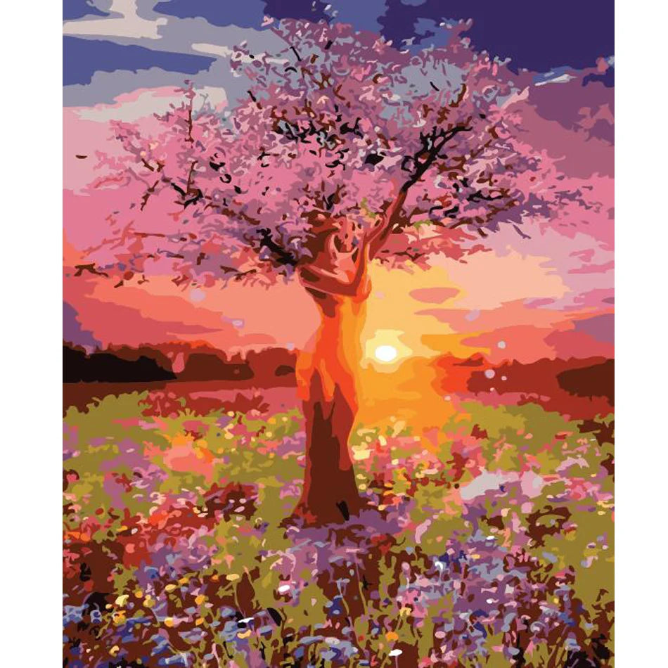 Abstract Tree Landscape Painting by Numbers Starter Kit for Adults 40x50cm/16x20inch Home Wall Decor Coloring by Numbers