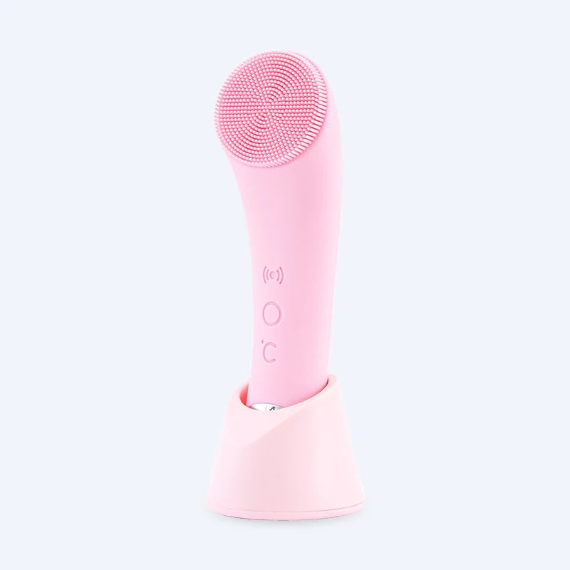 Waterproof Electric Face Scrubber for Deep Cleansing Sonic Vibration Heating Rechargeable Silicone Facial Cleanser