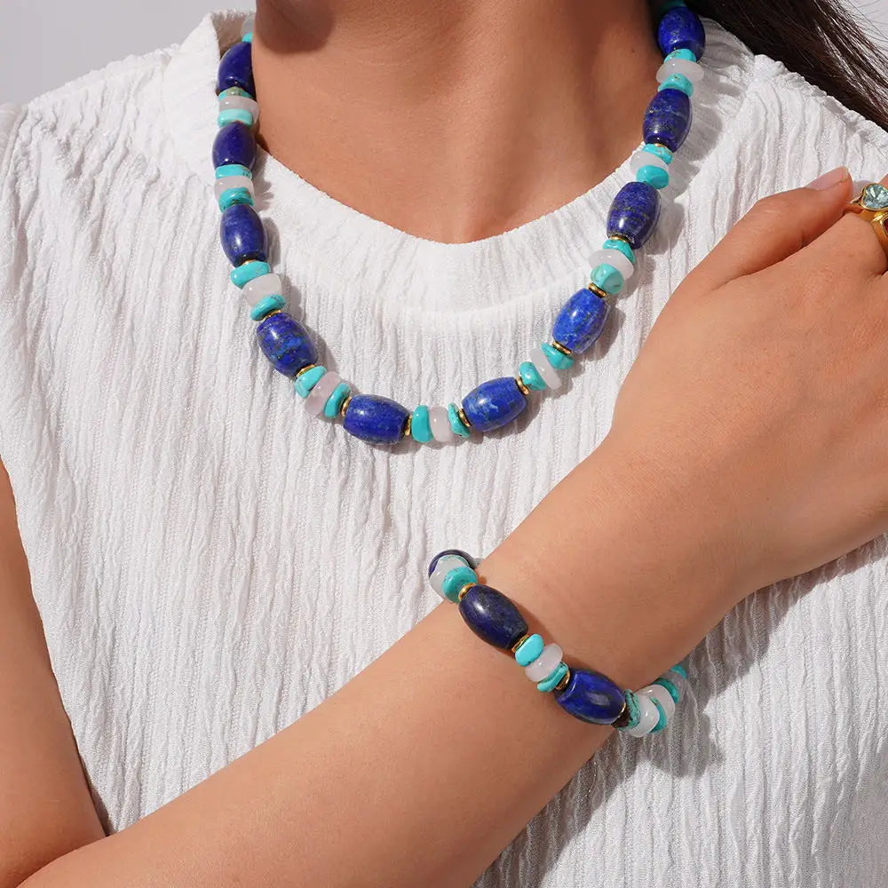 Wholesale Original Waterproof Top Ladies of Distinction Lapis Lazare Necklace Bracelet Set Jewelry for Women