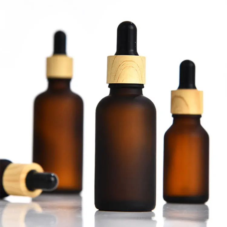 Frosted Glass Bottles With Dropper 5Ml/10Ml/15Ml/20Ml/30Ml/50Ml/100Ml Black Amber Transparent Essential Oil Wood Grain Bottles