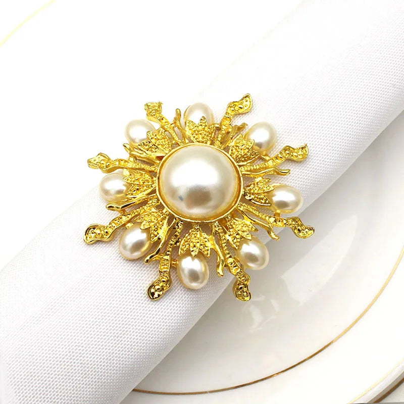 Wholesale Luxury Table Decoration Pearl Flower Napkin Ring Holder for Wedding Serviette