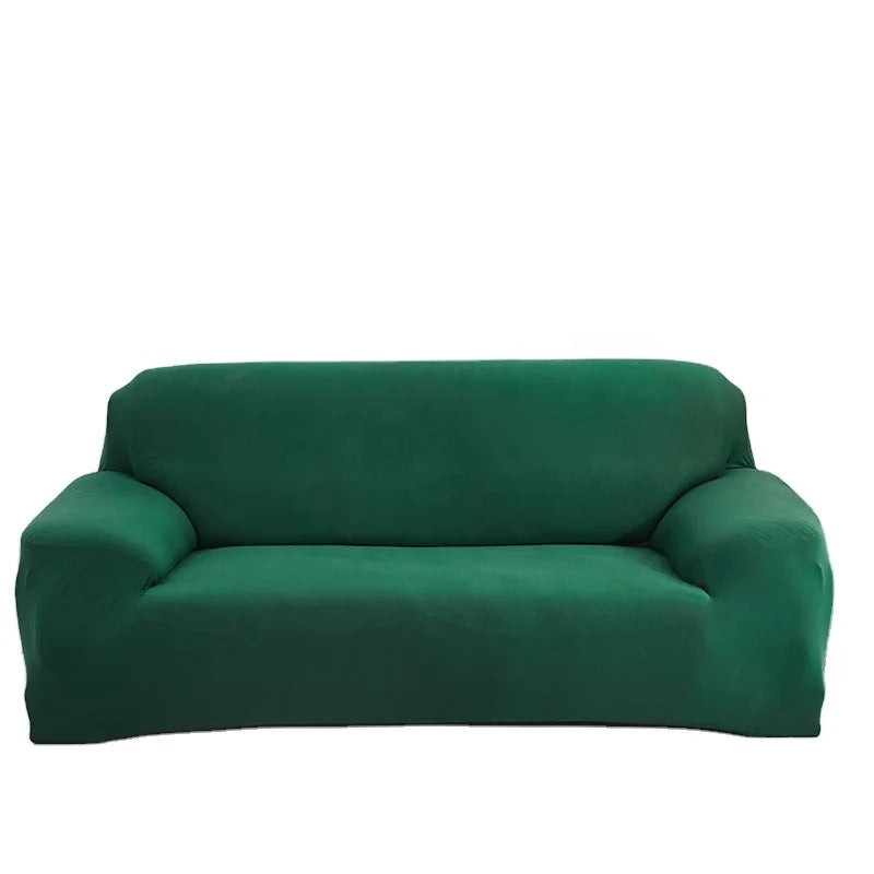 Household Washable Super Soft Polyester Spandex Modern Stretch Material Green Pure Color Three-seat Sofa Cover