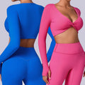 YIYI Sexy Deep V Neck Shirts Women Biker Gym Fitness Long Sleeves Yoga Sports Top for Women Quick Dry Running Crop Top for Women