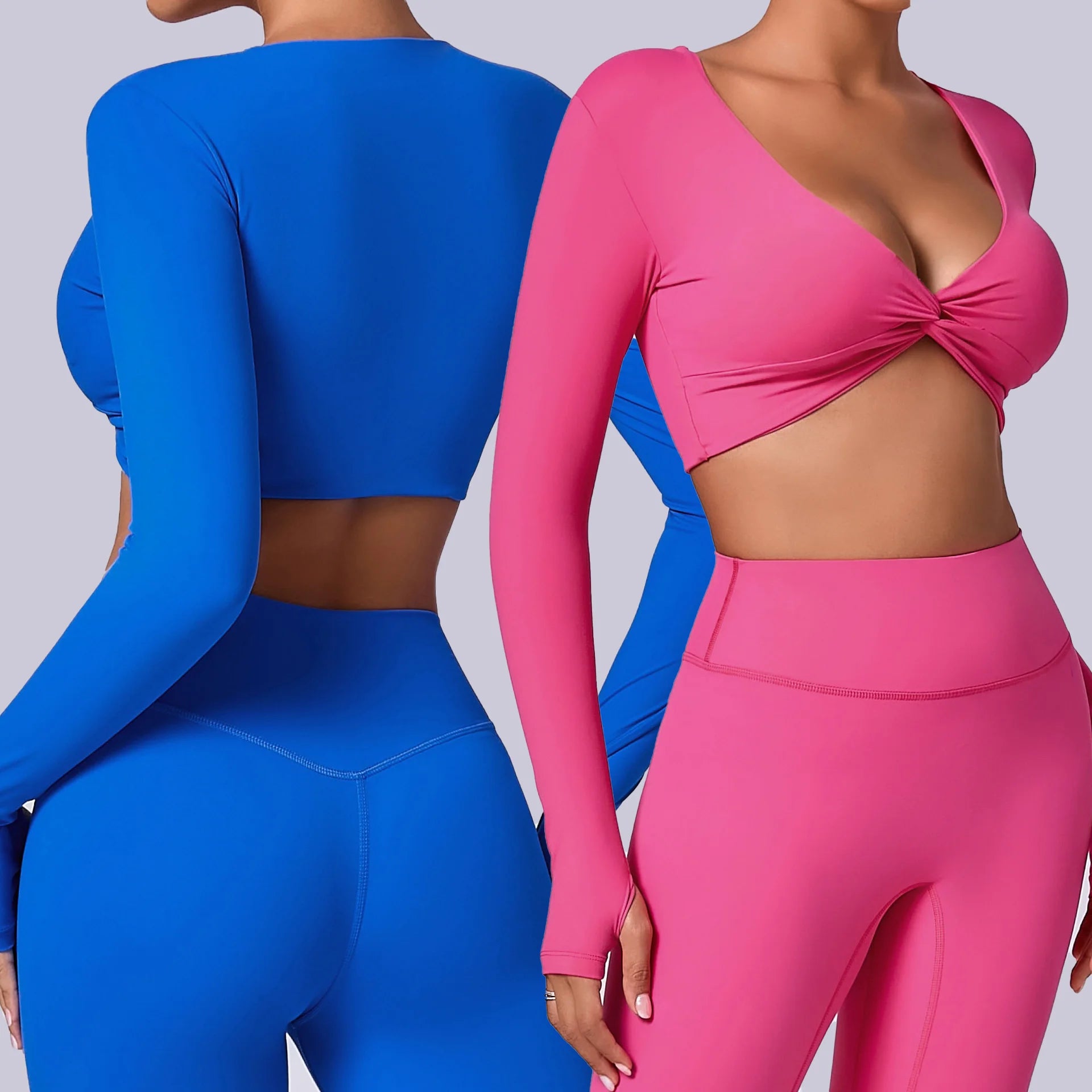 YIYI Sexy Deep V Neck Shirts Women Biker Gym Fitness Long Sleeves Yoga Sports Top for Women Quick Dry Running Crop Top for Women