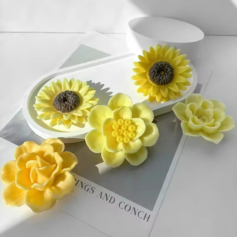 Floral Roses Aromatherapy DIY Resin Chocolate Baking Moulds Silicone Candle Mould for Cake Tools Crystal Drip Rose Design